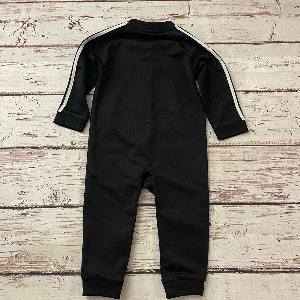 Adidas‎ Black White Long Sleeve 3 Stripe Tricot Coverall Size 12 Months
